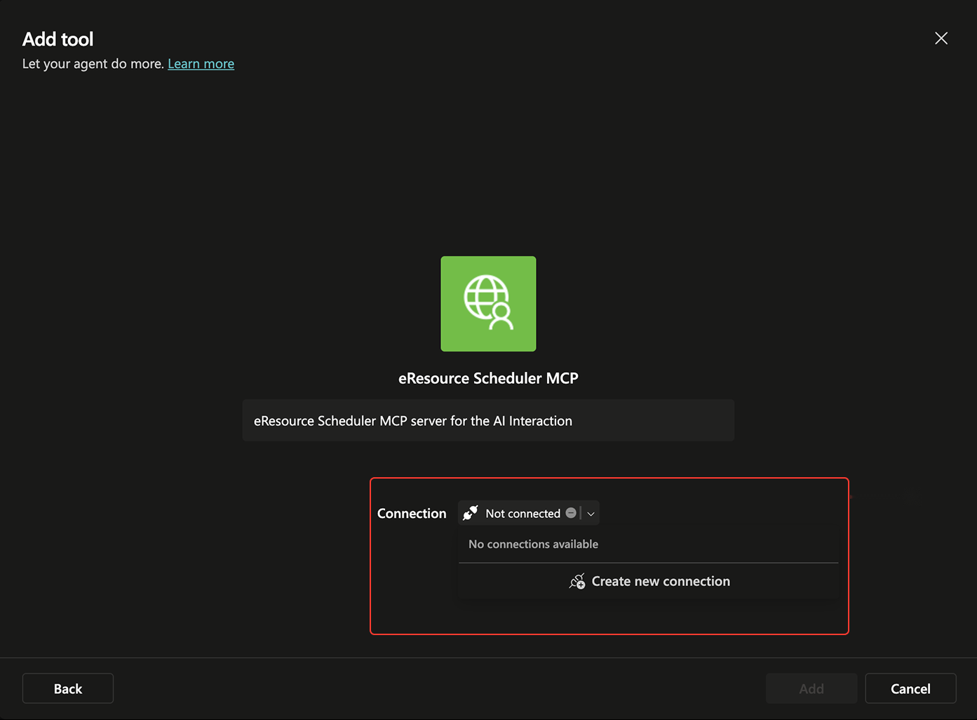 Connection dropdown with Create new connection