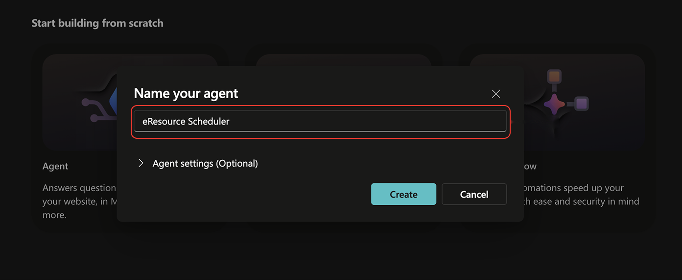 Name your agent dialog
